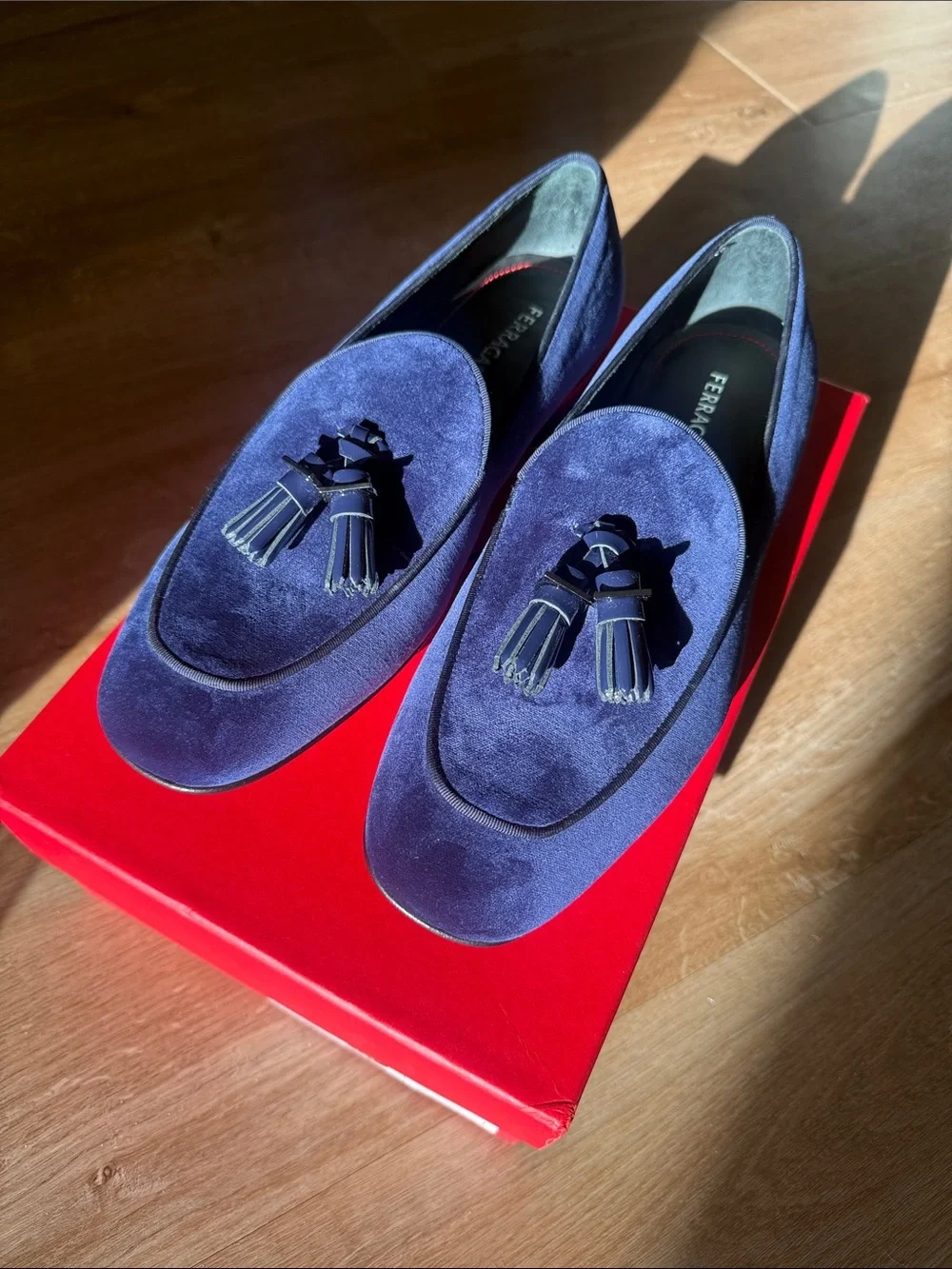 Salvatore Ferragamo Navy Suede Tassel Loafers